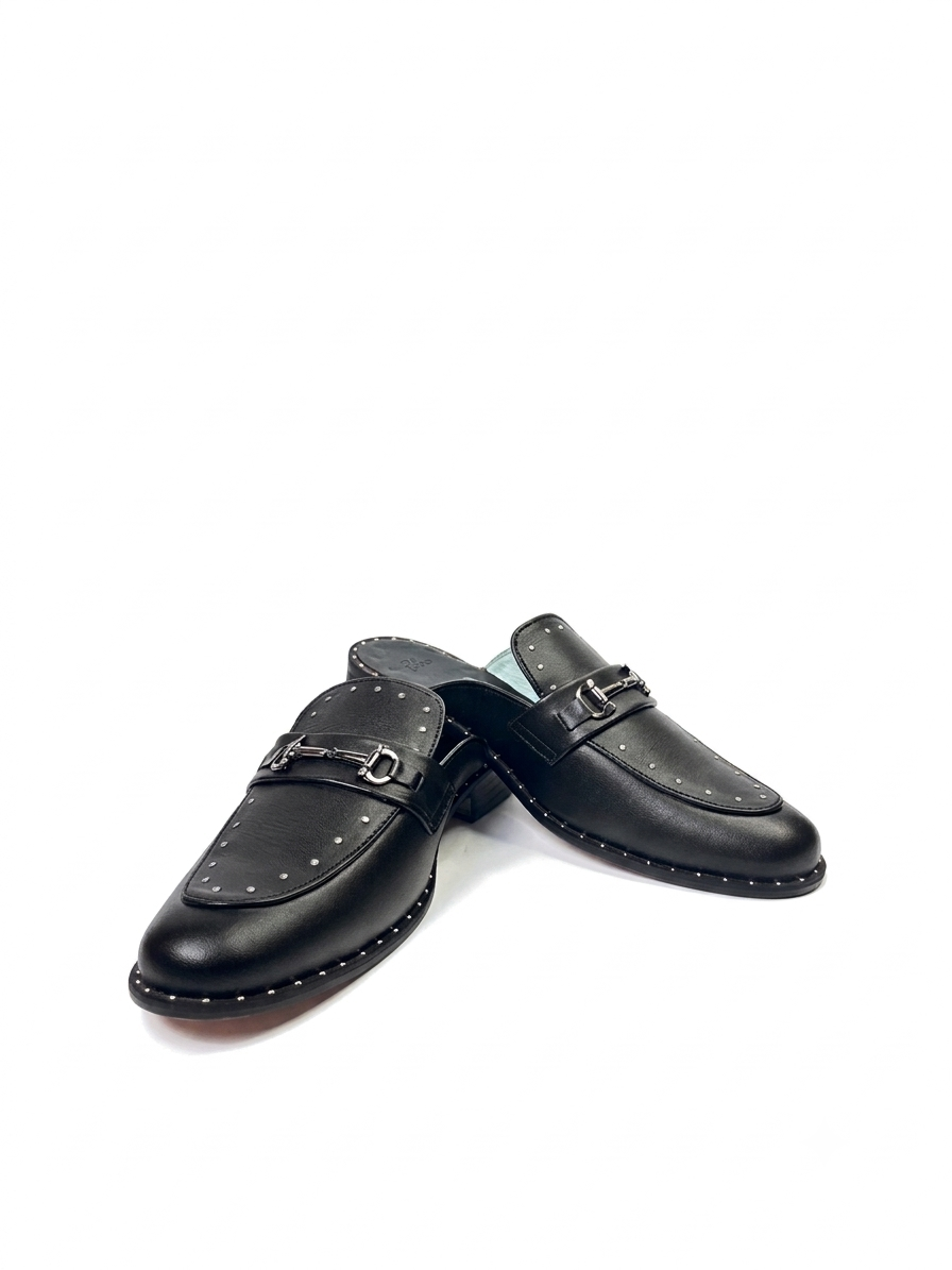 Black Studded Horsebit Mules | Handcrafted Leather