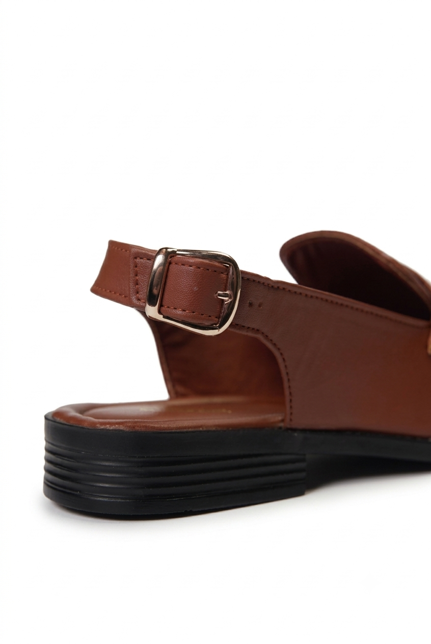 Tan Open-Back Penny Loafers | Vegan Leather Men's Mules | RENARD NOIR