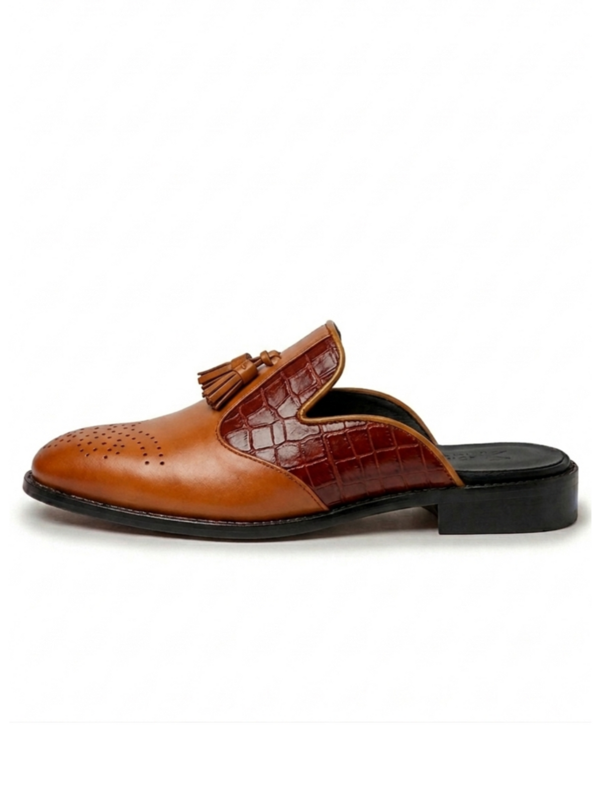 Cognac Brogue Tassel Mule