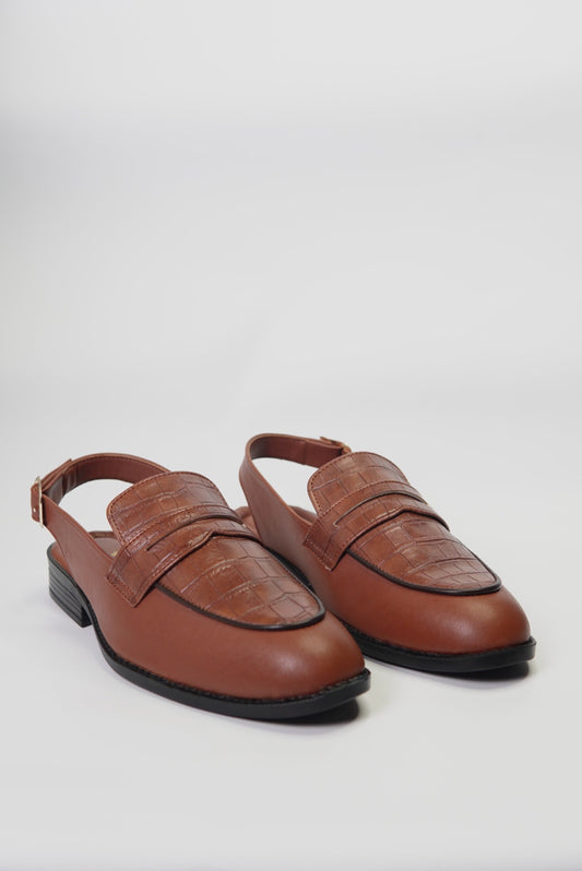 Open Back  Penny Loafers - Brown