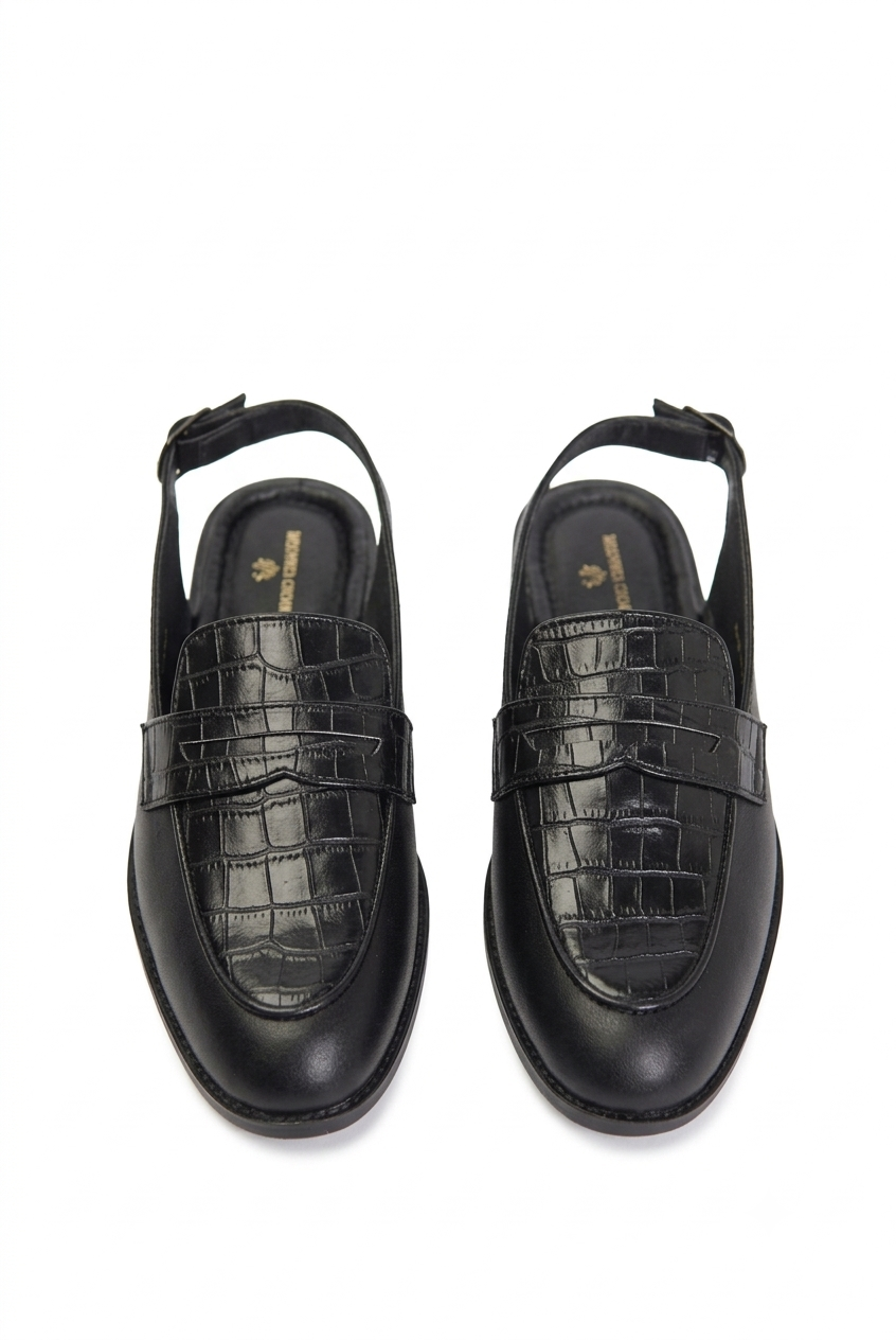 Open Back  Penny Loafer - Black