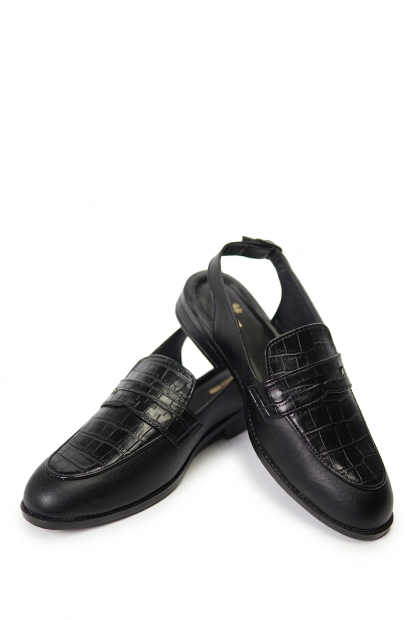 Open Back  Penny Loafer - Black