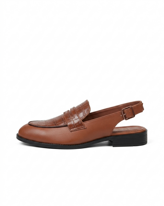 RENARD NOIR Handcrafted Lightweight Tan Vegan leather Open back penny loafers for men