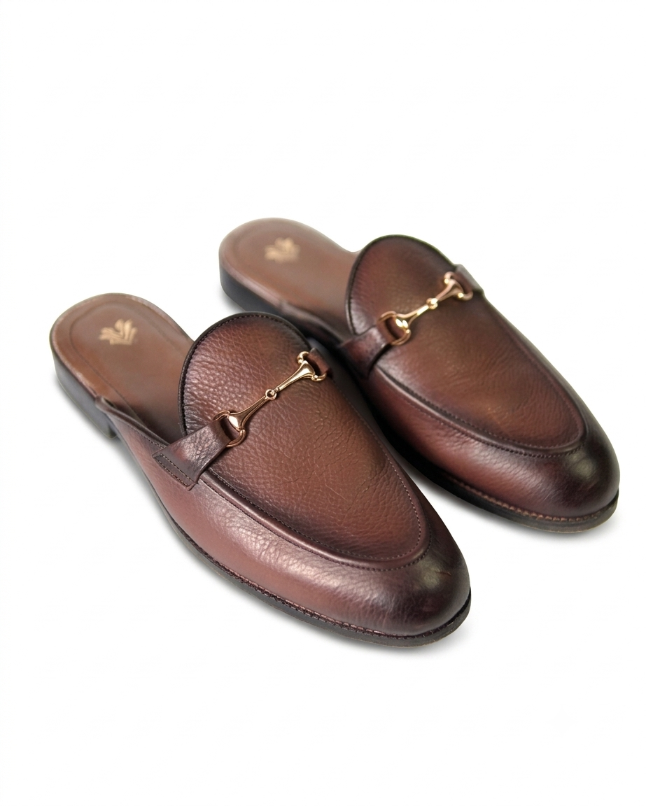 ⁠Coffee Burnished Horsebit Mules | Handcrafted Leather