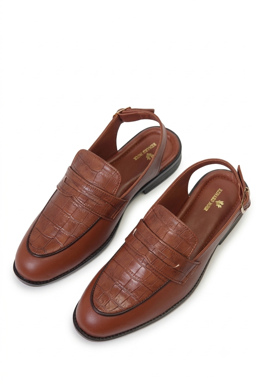 Tan Open-Back Penny Loafers | Vegan Leather⁠ Men's Mules | RENARD NOIR