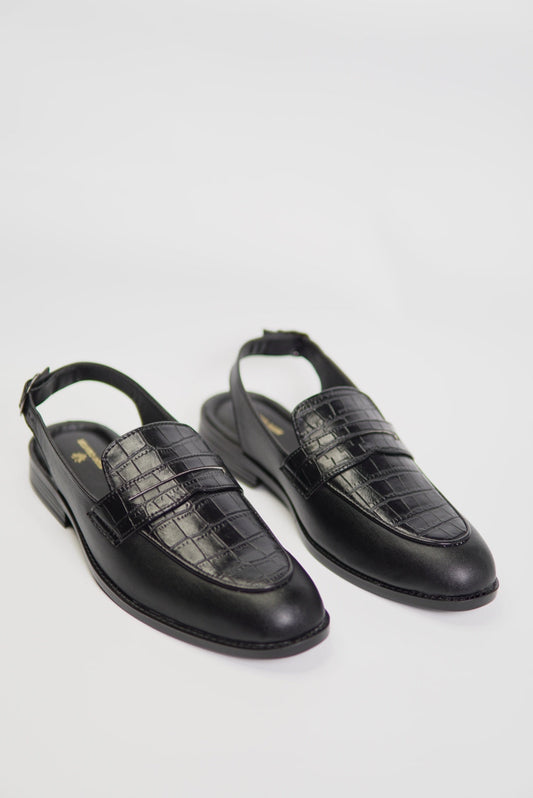 Open Back  Penny Loafer - Black