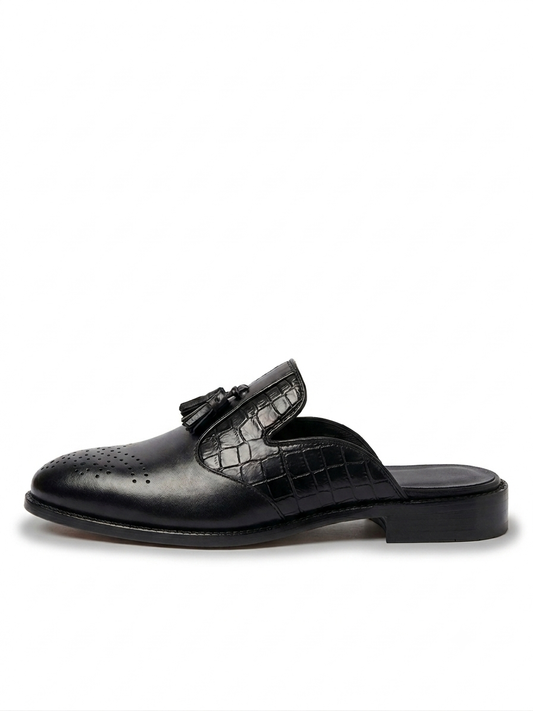 Black Tassel Brogue Mule