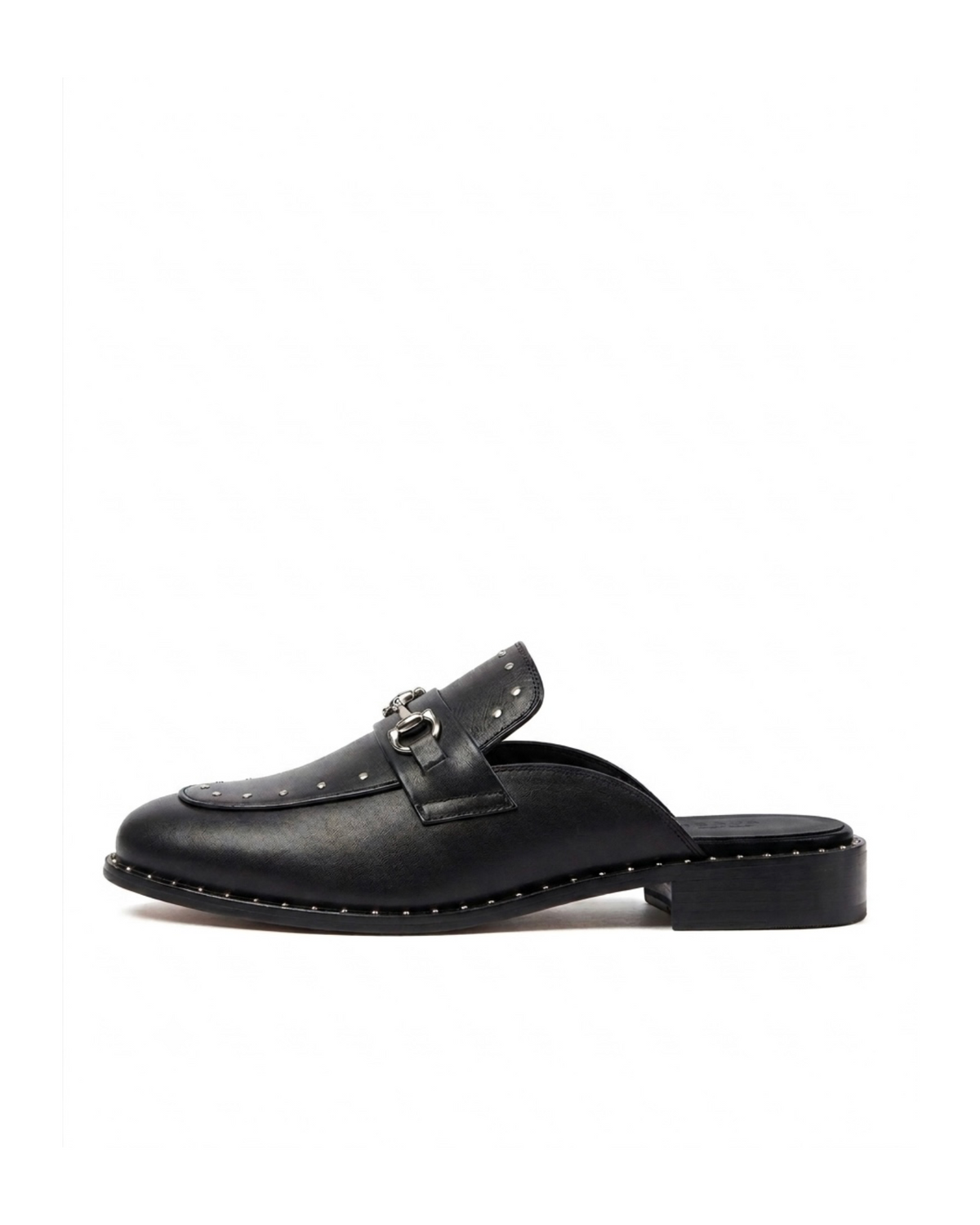 RENARD NOIR black studded leather horsebit mules with gunmetal hardware⁠  