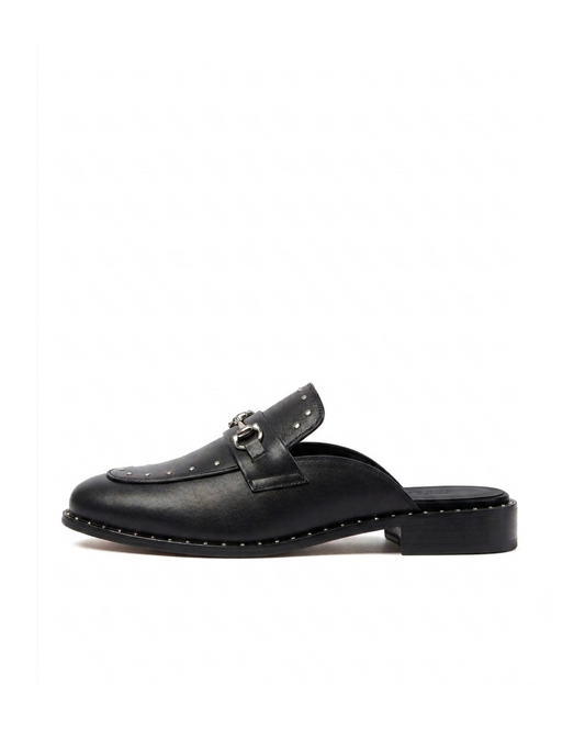 RENARD NOIR black studded leather horsebit mules with gunmetal hardware⁠  