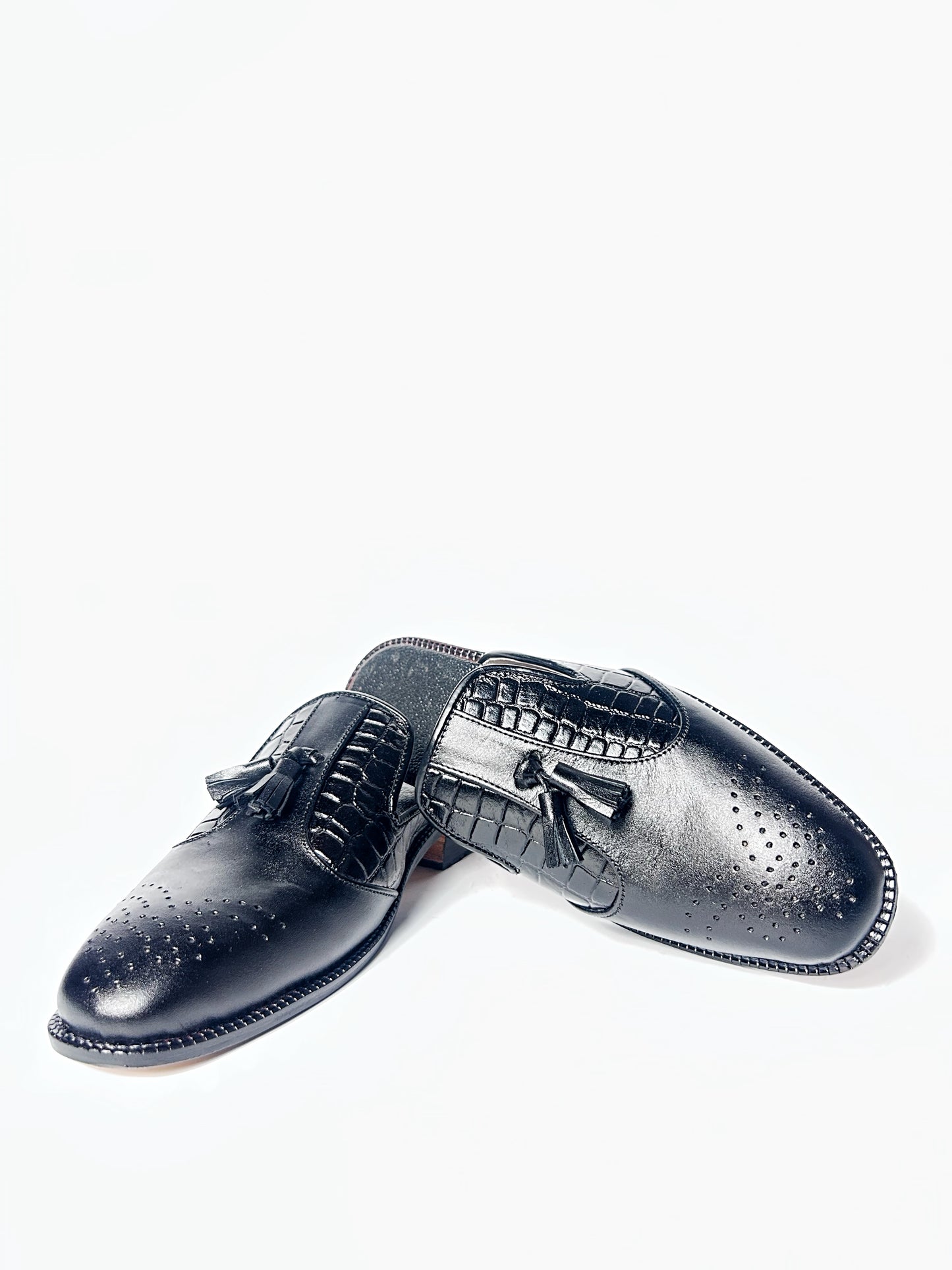 Black Tassel Brogue Mule