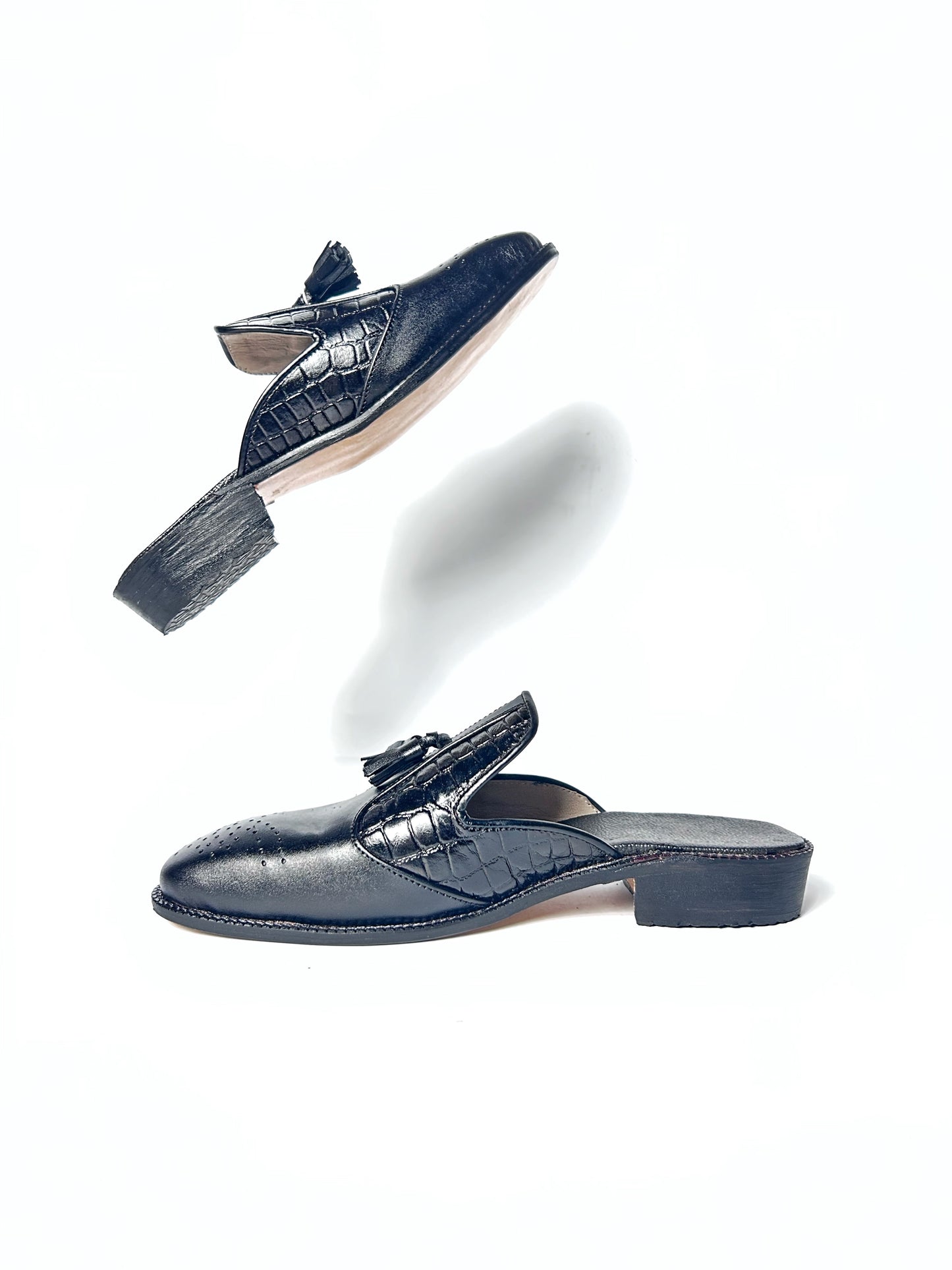 Black Tassel Brogue Mule